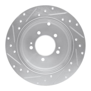 Mitsubishi Lancer Brake Rotor (1) - Rear Right - R1 Concepts - Drilled & Slotted - Silver - `07-`15